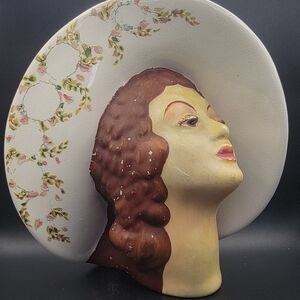 Vintage Ceramic Lady Head Vase with Floral Hat